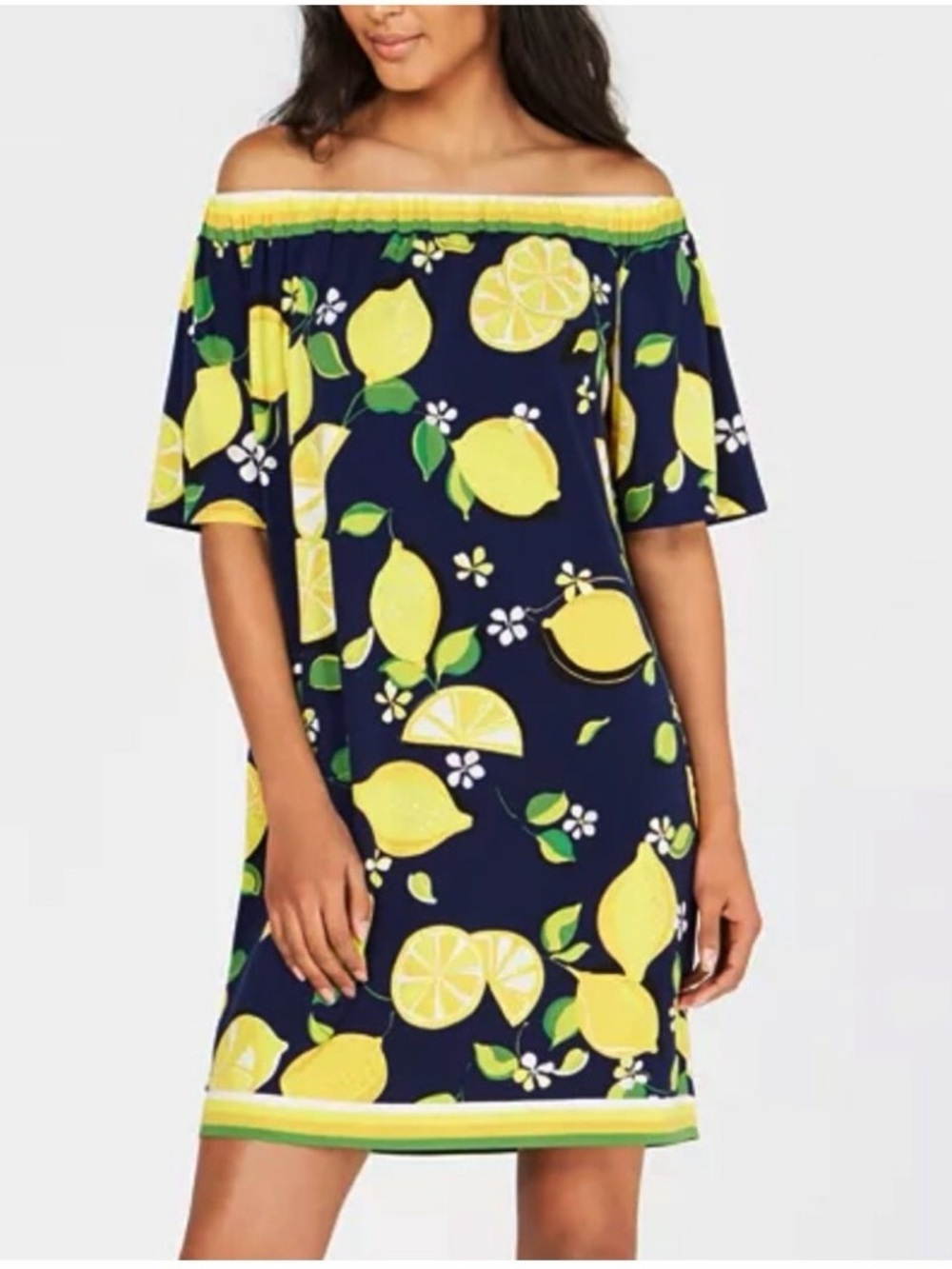 Trina Turk Navy off the shoulder limes print size S